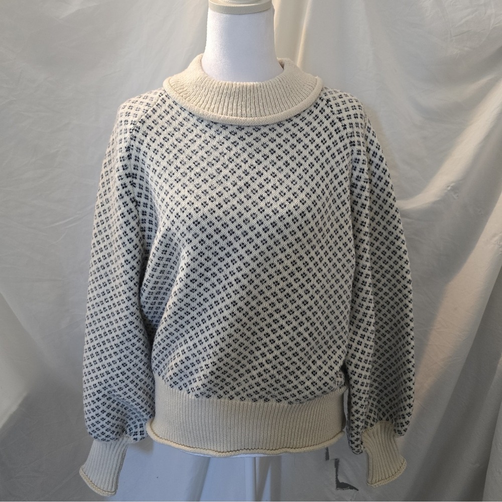 Bohme Nathalia Knit Sweater Jacquard Diamond Pattern Mock-neck Boho-chic Size S